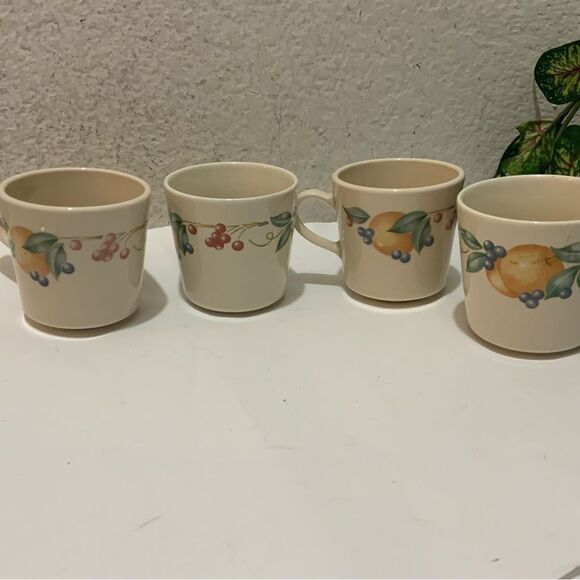 Set of 4 Vintage Corning Ware Abundance Fruit Pattern Flat Cups, USA '90s K1 - Picture 1 of 4